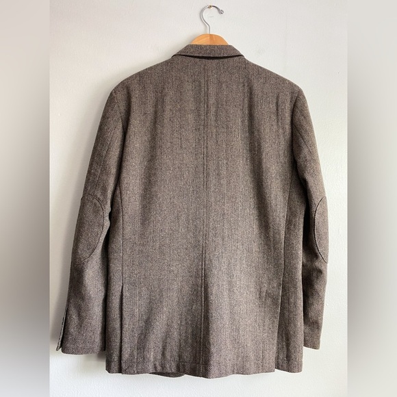 Joseph Abboud Tweed Herringbone Wool Blazer Sport Coat Jacket Brown Elbow Patch - Picture 7 of 12